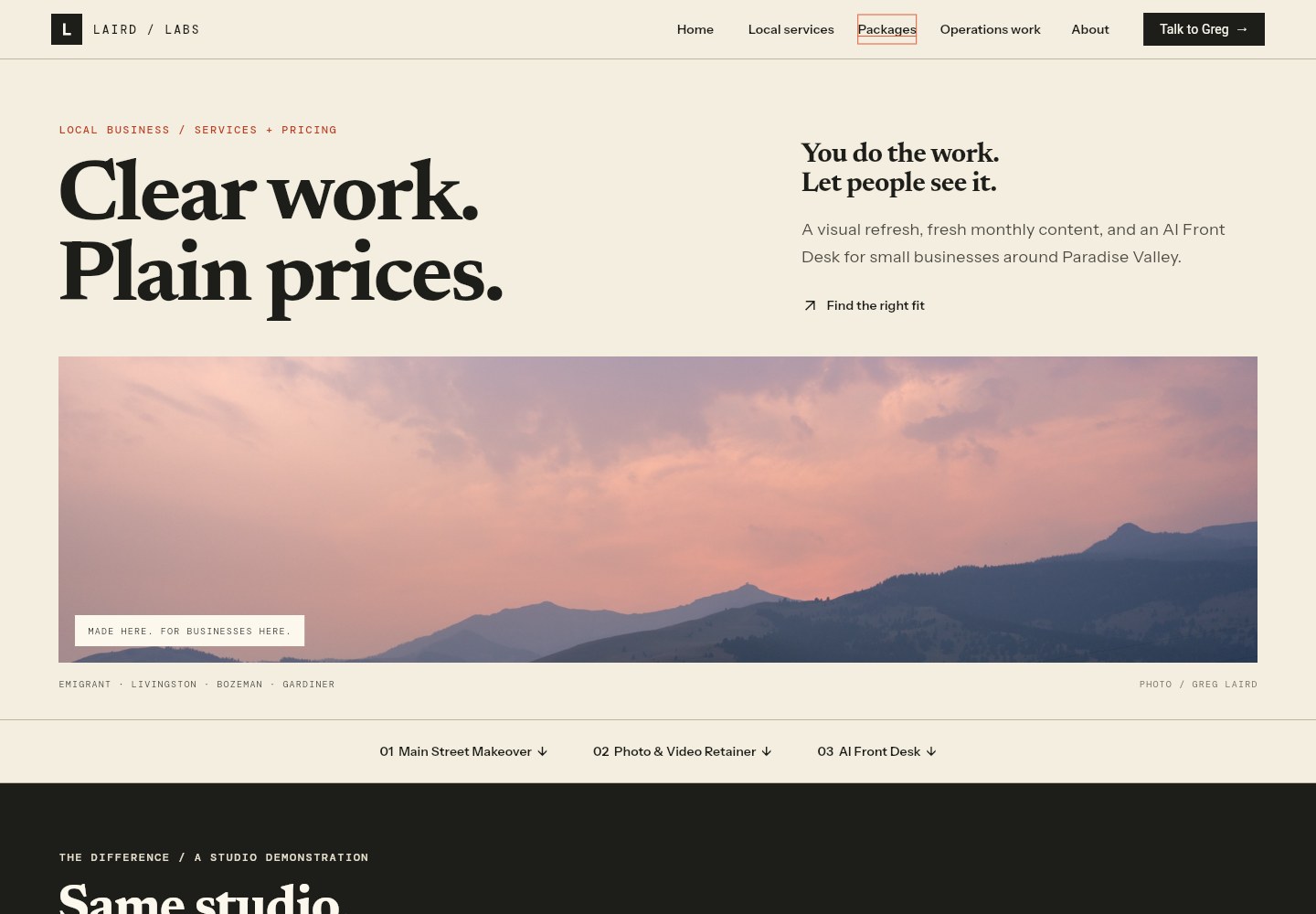 Laird Labs services page after the refresh