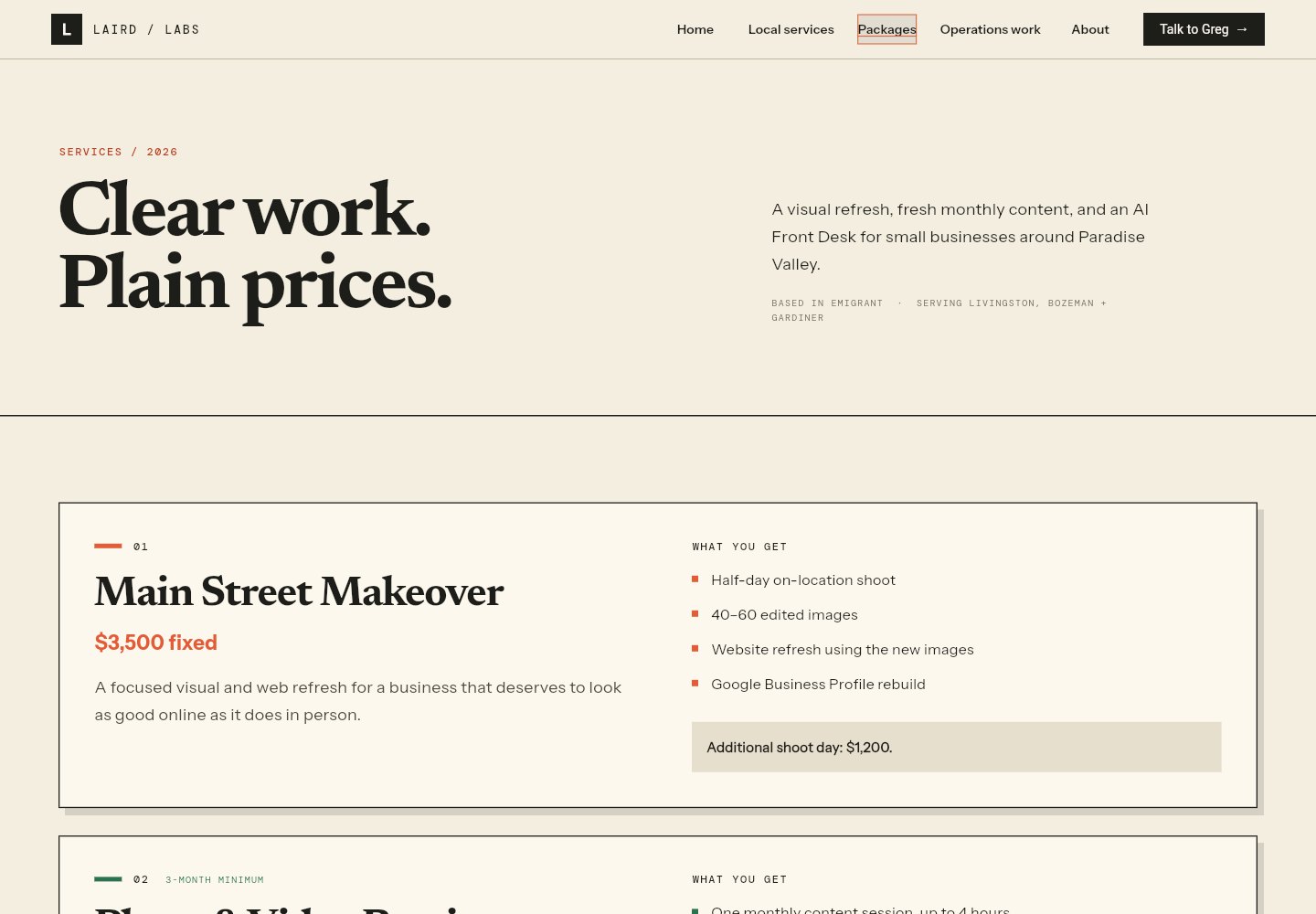 Laird Labs services page before the refresh